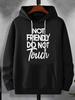 Stylish with Letter Print Loose and Ened Design Ed Street Style for Outings250g Heavyweight Pullover with Pocket Adjustable Drawst