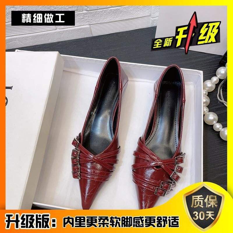 European and American style pointed head shallow mouth buckle thin belt kitten heel single shoes women's autumn 2025 shallow mouth low heel women's sh
