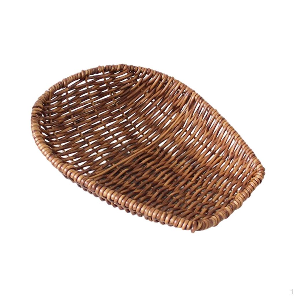 Imitation Rattan Basket Food Serving Holder Organizer Home Decor Woven Bread Vanity Tray for