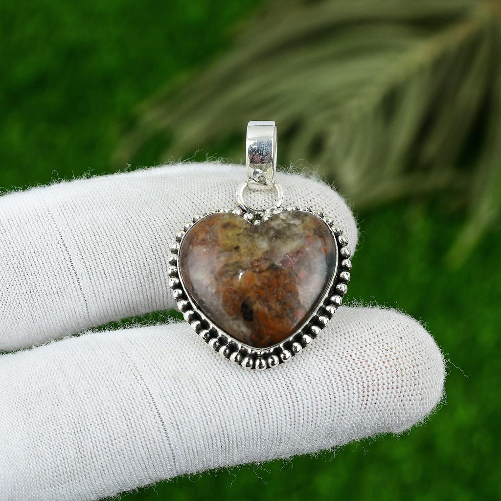 Natural Ocean Jasper Gemstone Jewelry 925 Sterling Silver Pendant For Girls
