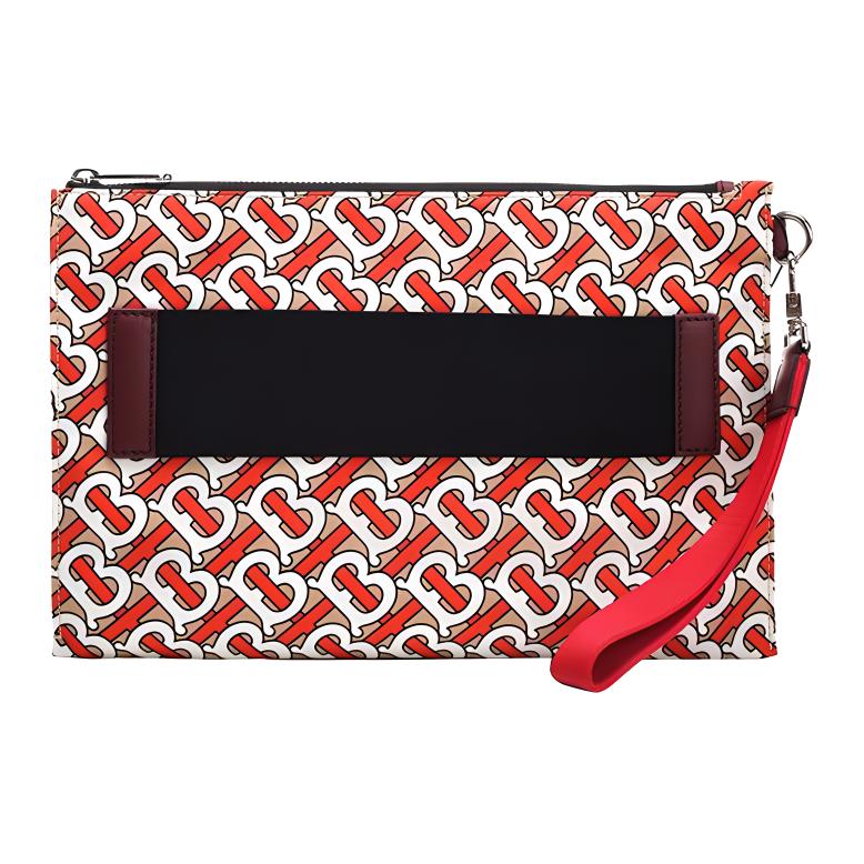 Burberry TB Logo Zip Closure Leather Clutch Unisex clutch Orange 8010766 Basic Set (Bag+Dust Bag)