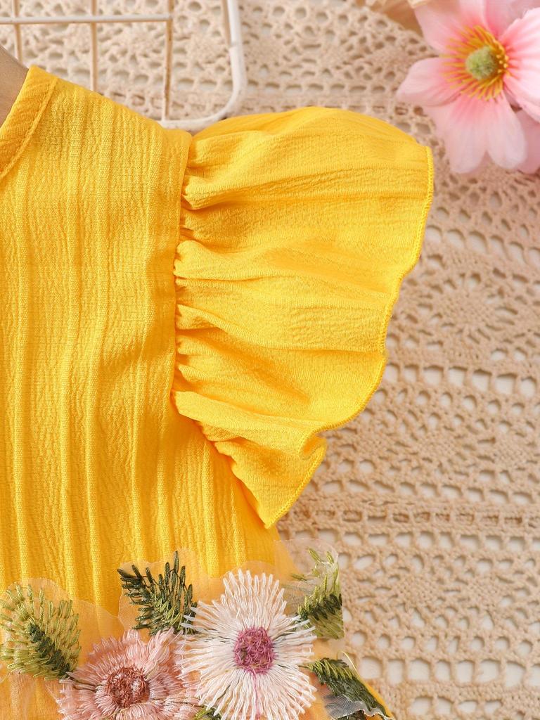 European-American Style Summer Girl's Floral Embroidery Sleeveless Top & Shorts Set