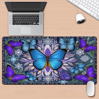 1pc Xxl Large Gaming Office Mouse Pad Nonslip Rubber Base Iridescent Butterfly Snowflake Pattern Multicolor Desk Mat For Pc Com
