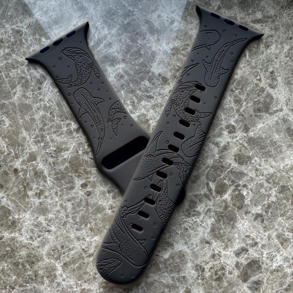 Whale Silicone Strap For Apple Watch Bands 44mm 40mm 45mm 49mm 41mm 42mm 46mm Engraved Bracelet Series 11 10 9 8 7 6 SE Ultra2 3