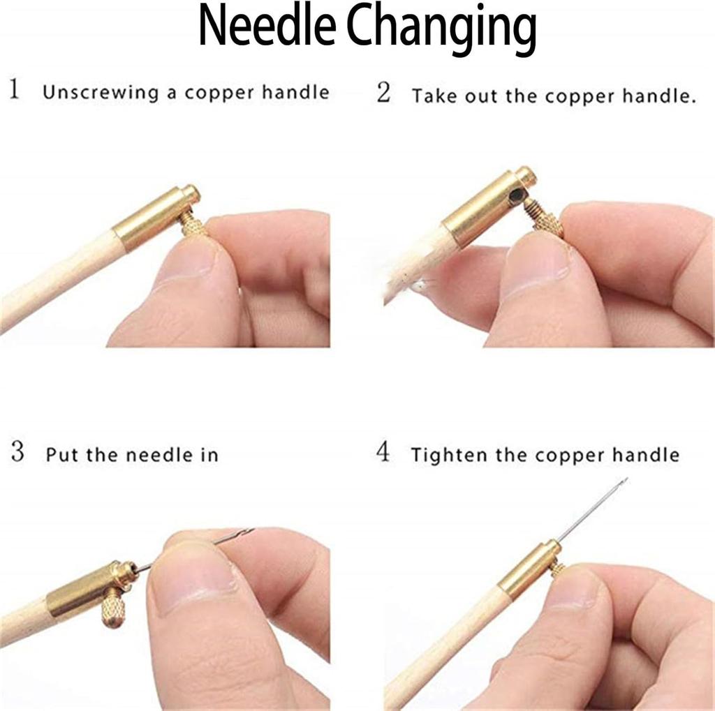 Embroidery Crochet Hooks with 3 Needles Wooden Handle Hook Latch Beaded Needle for Embroidery Sequin Beading Knitting DIY Sewing
