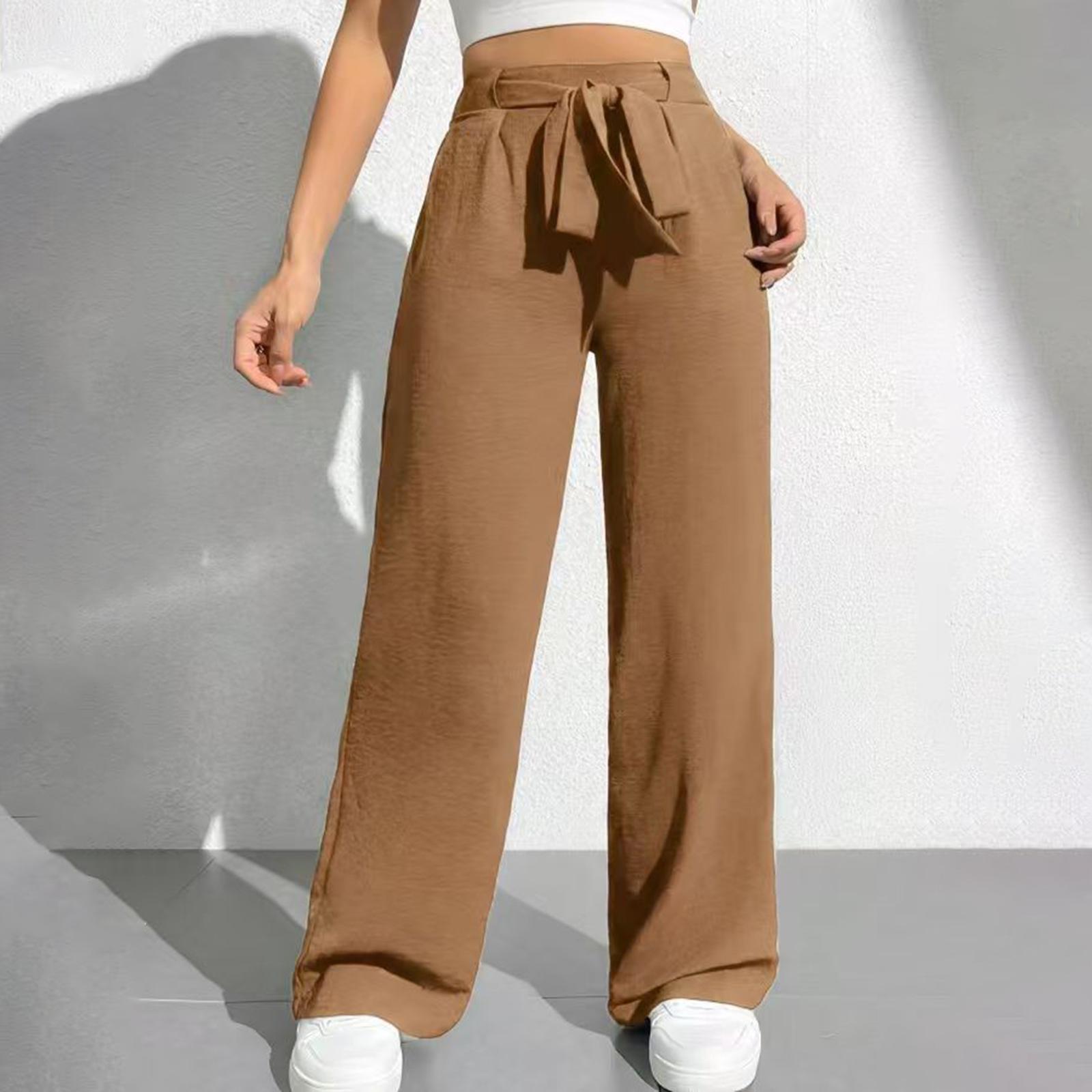 Women s Loose High Waist Solid Color Straight Pocket Casual Sweatpants M хаки