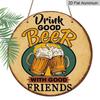 2D Flat 1pc, 8x8 In, Aluminum Metal Decorative Signs & Plaques, Enjoy Good Beer with Friends, Creative Gifts, Bedroom Decor, Stylish Minimalist