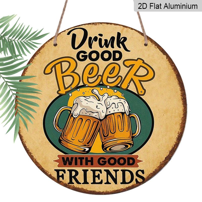 2D Flat 1pc, 8x8 In, Aluminum Metal Decorative Signs & Plaques, Enjoy Good Beer with Friends, Creative Gifts, Bedroom Decor, Stylish Minimalist