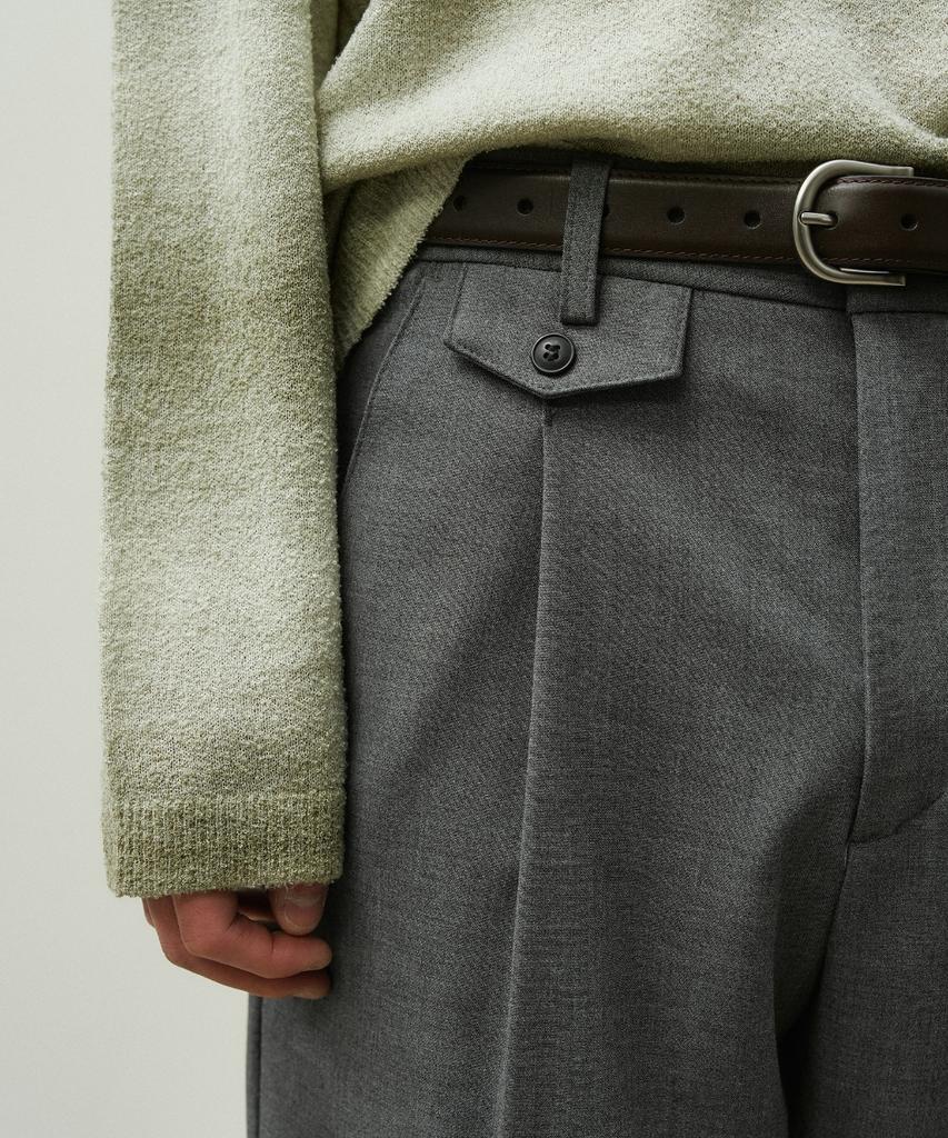 MINAV Wool Twill One-Pleat Wide Slacks [Charcoal]