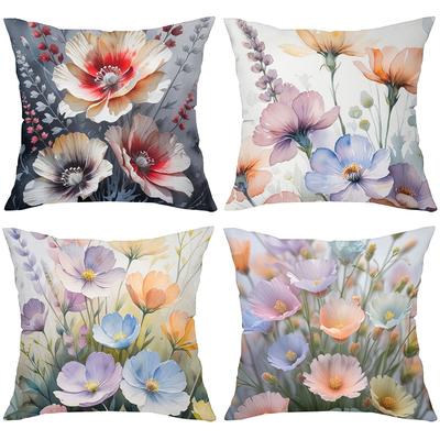Dekorative Kissenhülle mit Aquarell-Blumenmuster, Polyester-Sofakissenbezug für Wohnzimmer, Heimdekoration