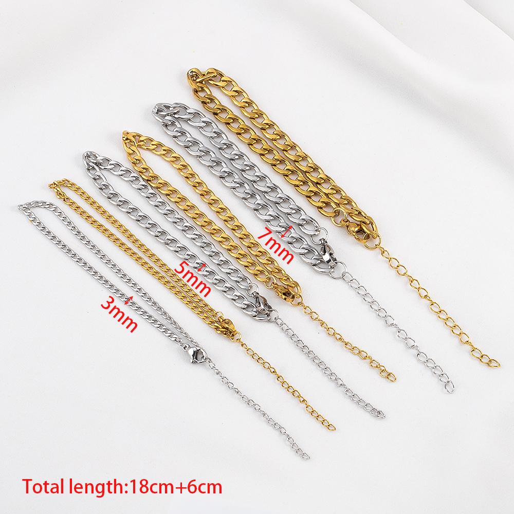 5pc 2pc Stainless Steel Width 3mm 5mm 7mm Bracelet Cuban Chain Adjustable Extension Chain Lobster Clasp DIY Men Jewelry Making