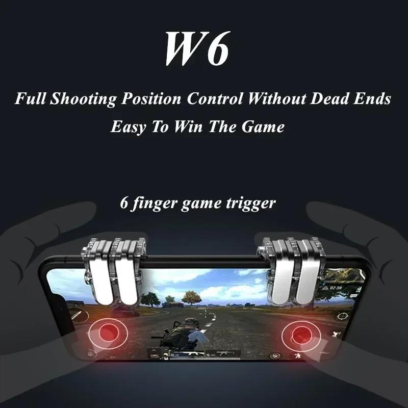 2Pcs W6 Mobile Phone Game Trigger for PUBG Aim Shooting Free Fire L1R1 ABS Key Button Gaming Joystick Controller for IOS Android 5