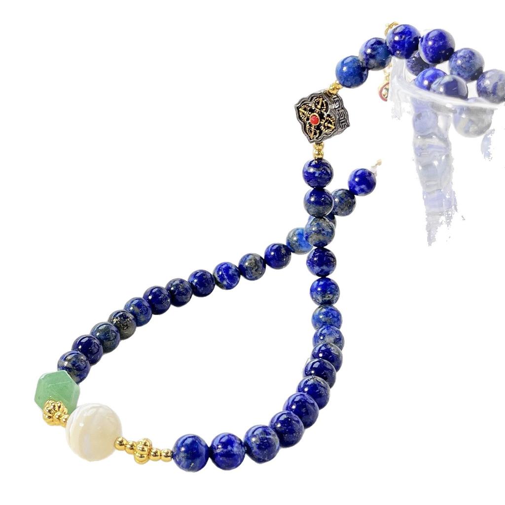 8Mm Natural Lapis Lazuli Long Design Sweater Chain Necklace