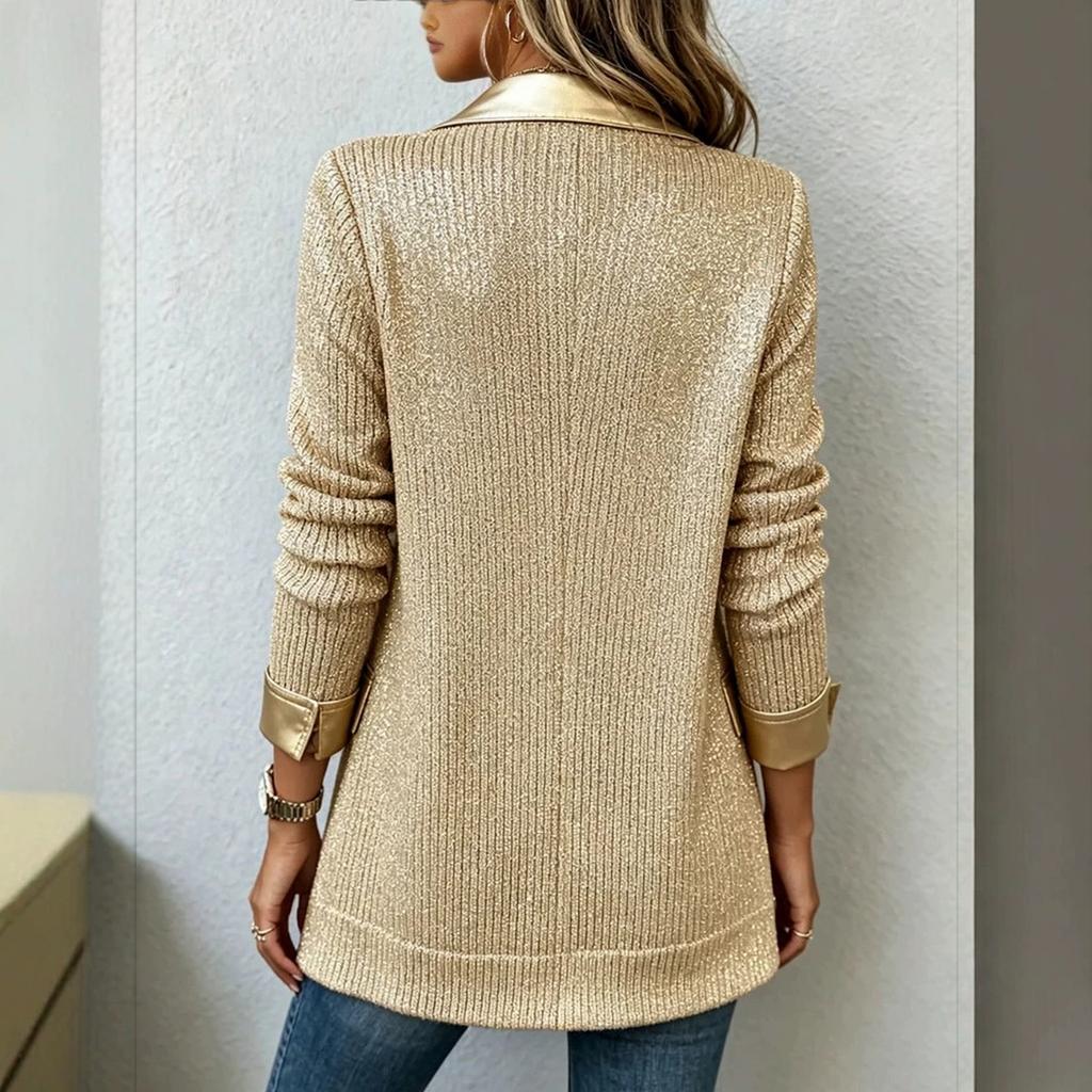 Women's Fashion Casual Long Sleeve Open Front Sequin Knit Cardigan with Foil for Everyday Wear