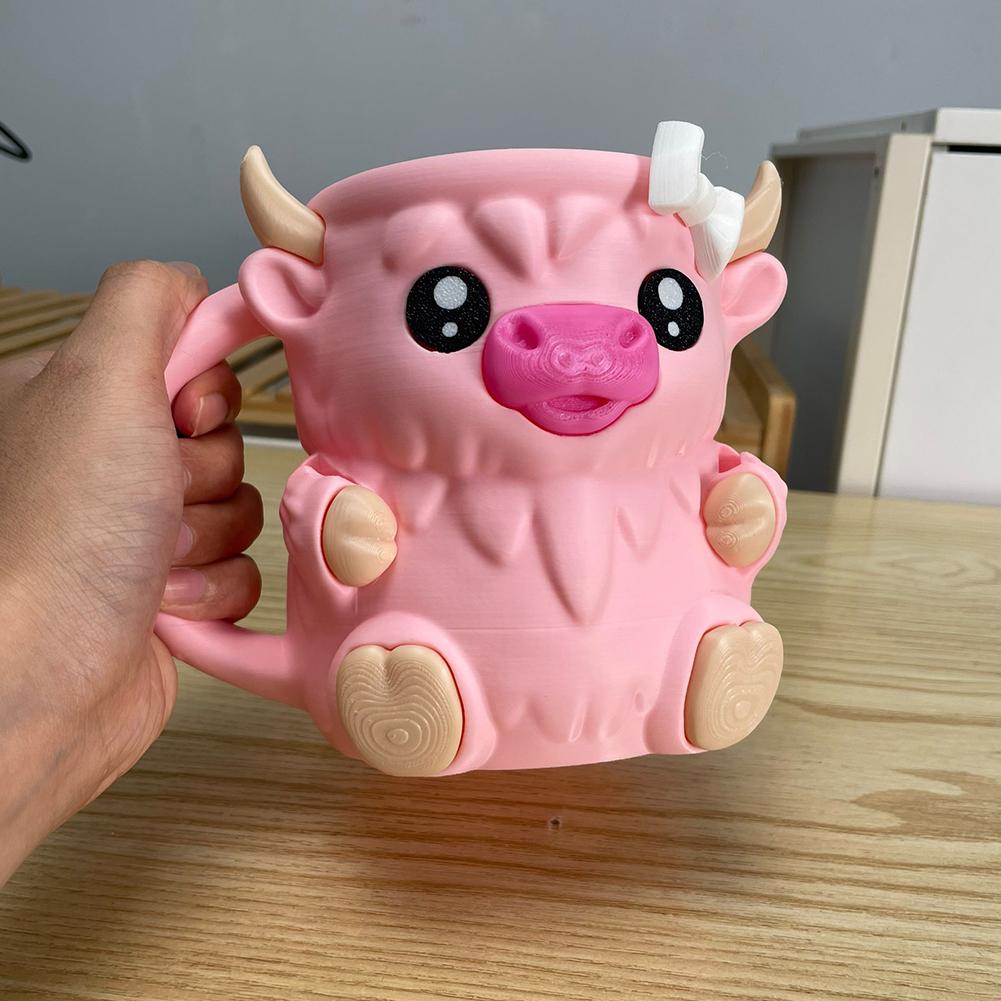 3D Printed Highland Cow Ice Pint Holder with Antifreeze Handle Snack Drawer Popsicle Cute Ice Cream Pint Containers Dessert Cup