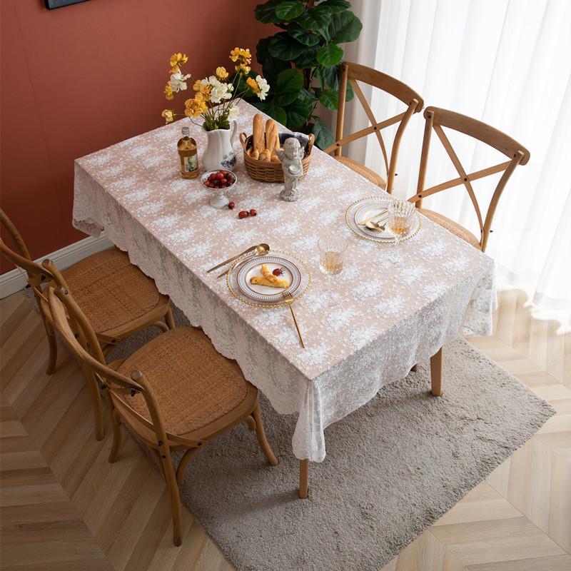 French Romantic White Lace Embroidered Rectangular Dining Table Cloth Cover Towel Wedding Decoration Photo Background