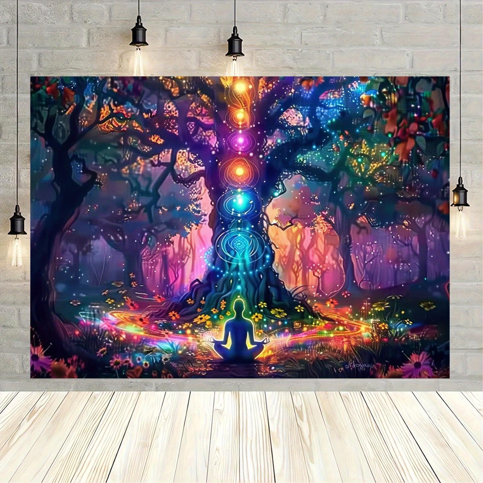 VIKAMA Psychic Chakra Tree of Life Meditation Tapestry Living Room Bedroom Sofa Background Wall Decorative Atmosphere Tapestry 74x94cm(29x37in)