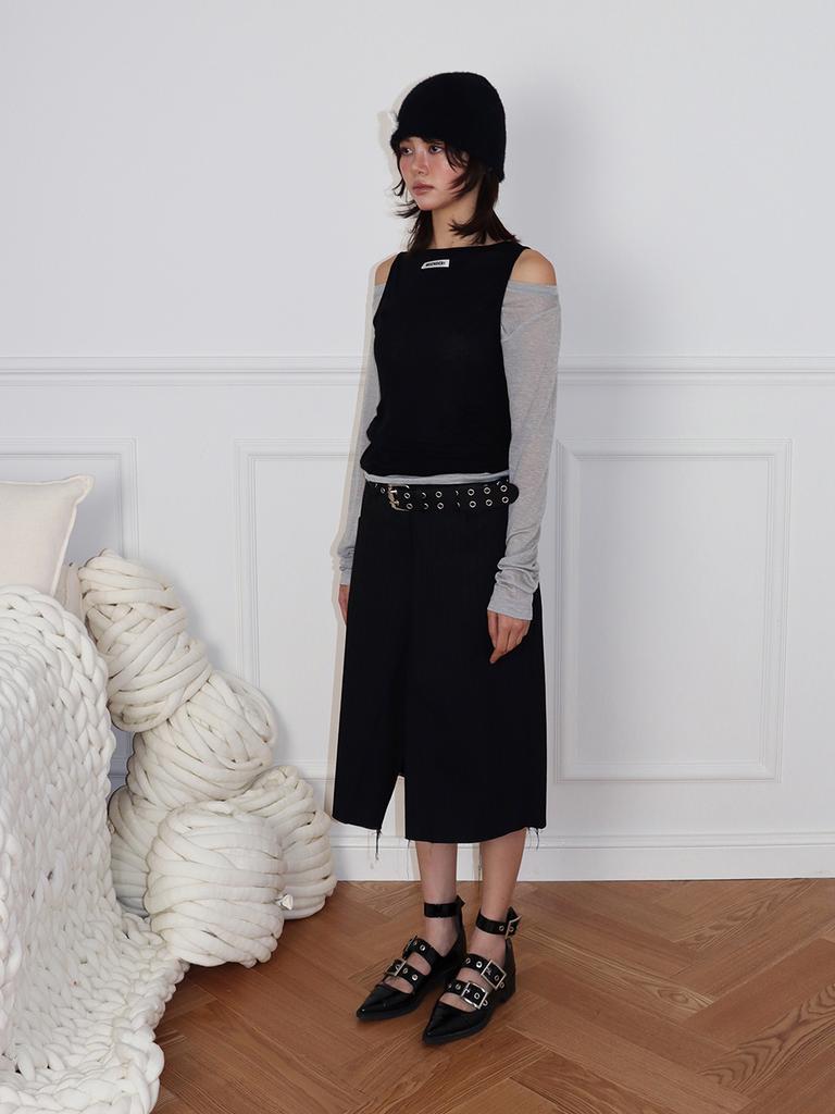 MEENDERI 2Way Sheer Layered Top - Black