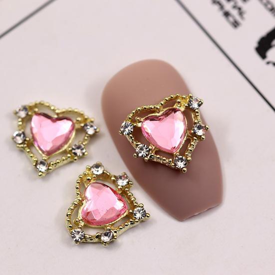 10Pcs Manicure Decor Sparkling Stunning Visual Effect Three-dimensional DIY Nail Heart Colorful Fake Diamond Nail Alloy Ornament Nail Supplies