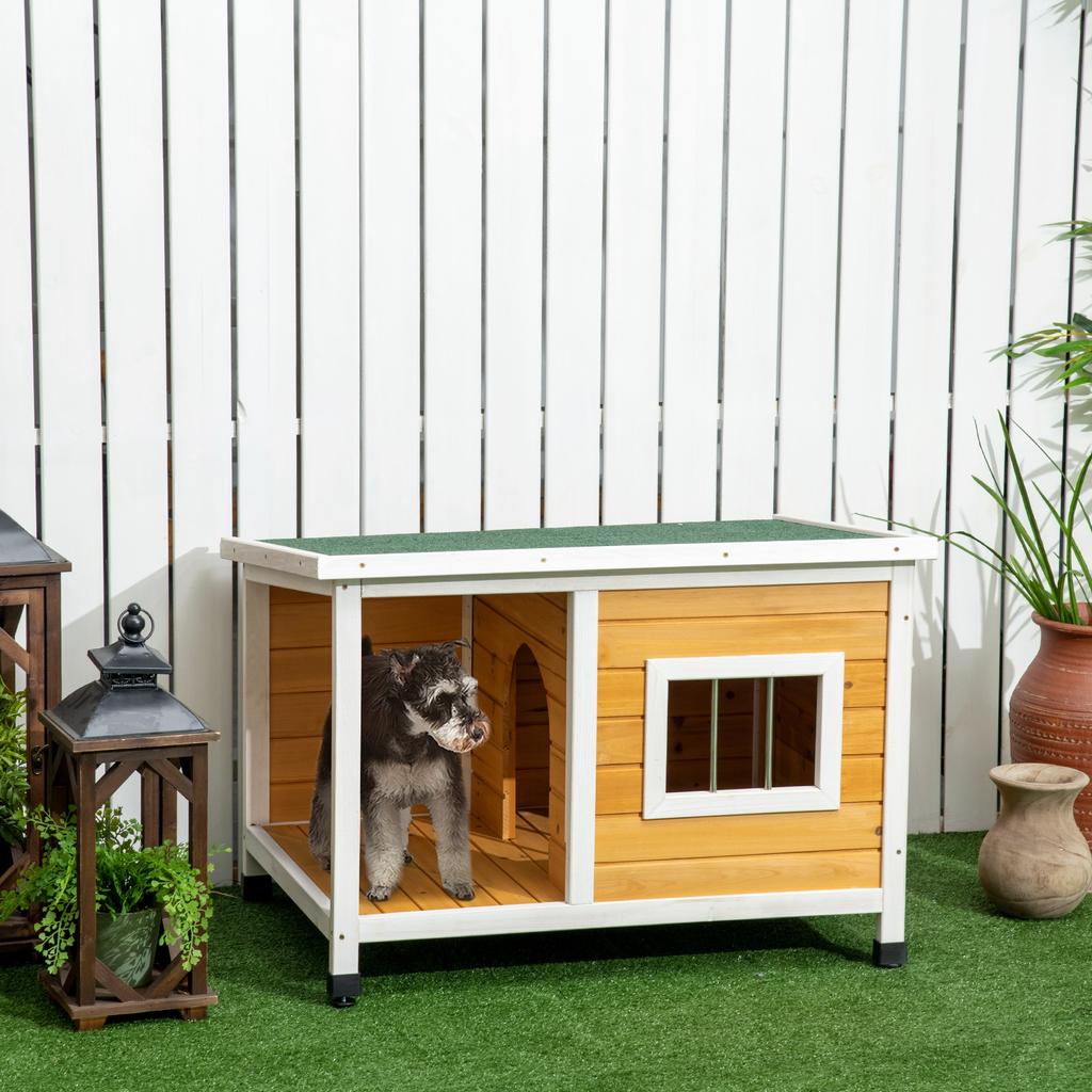 Outdoor Dog Kennel In Fir Wood with Covered Veranda and Tilting Roof, 85.5x62x60 Cm, Multicolored