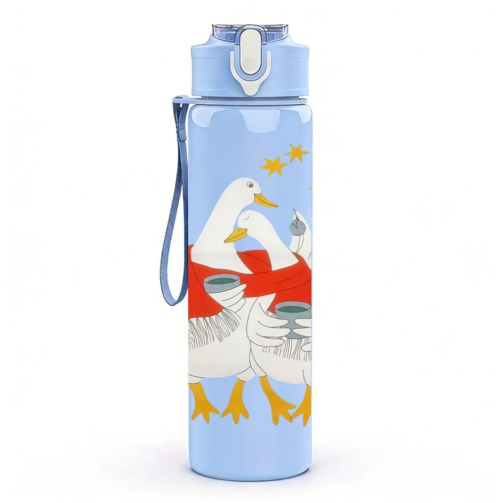 1PC Chicken Rooster Festive Cartoon Print 750ml Color Plastic Sports Water Bottle Leakproof Flip Straw Lid Suitable for Sports Office Home Use
