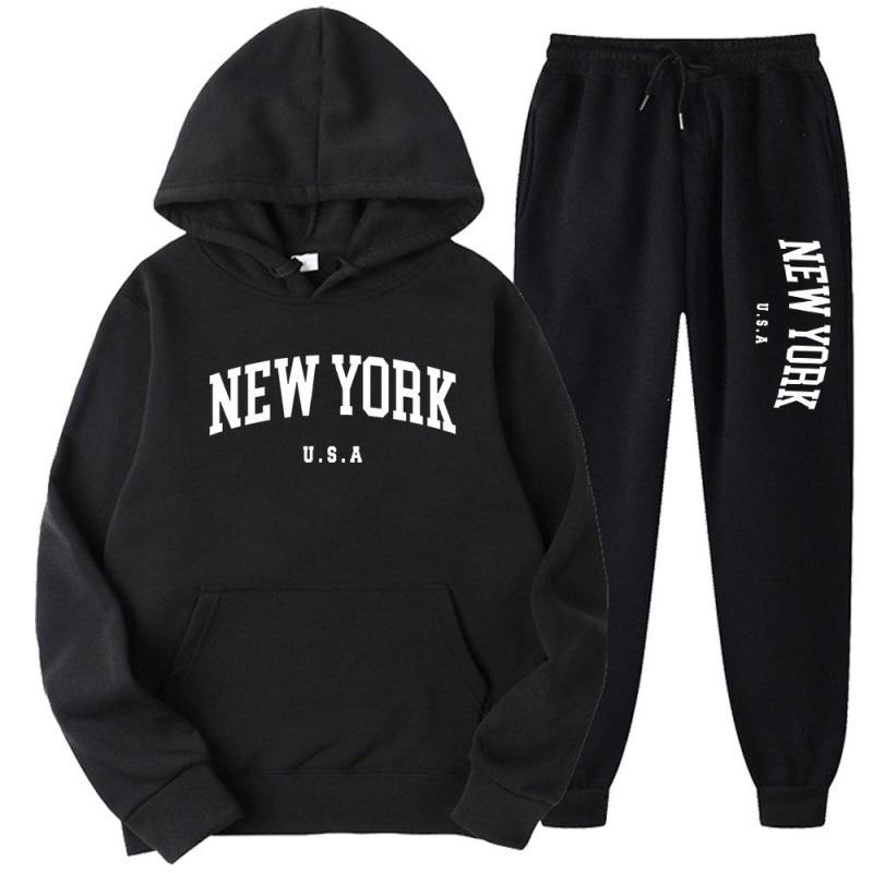 Unisex Fashion Letter Print Casual Loose Hoodie Set