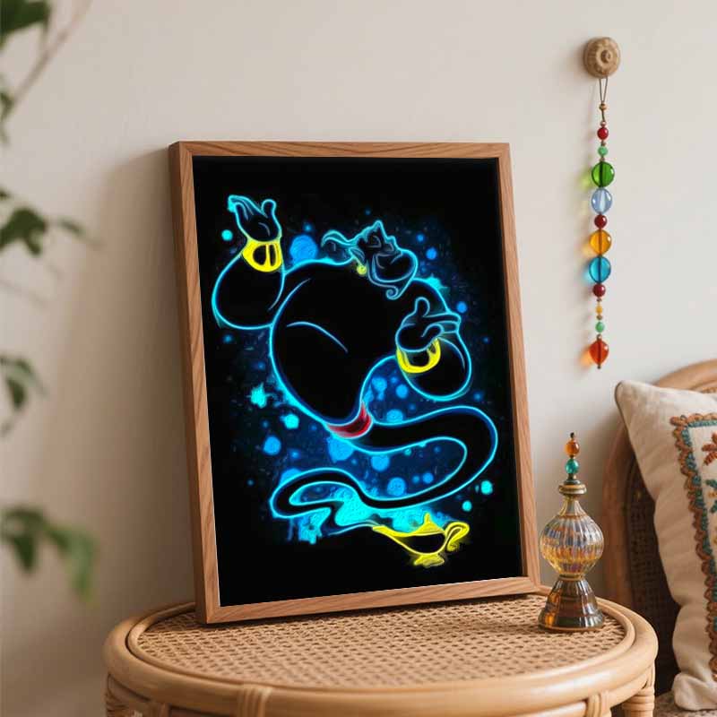 Disney Aladdin Genie neon art paint by numbers painting kit handmade diy home decor gifts for room bedroom wall decor art supplies
