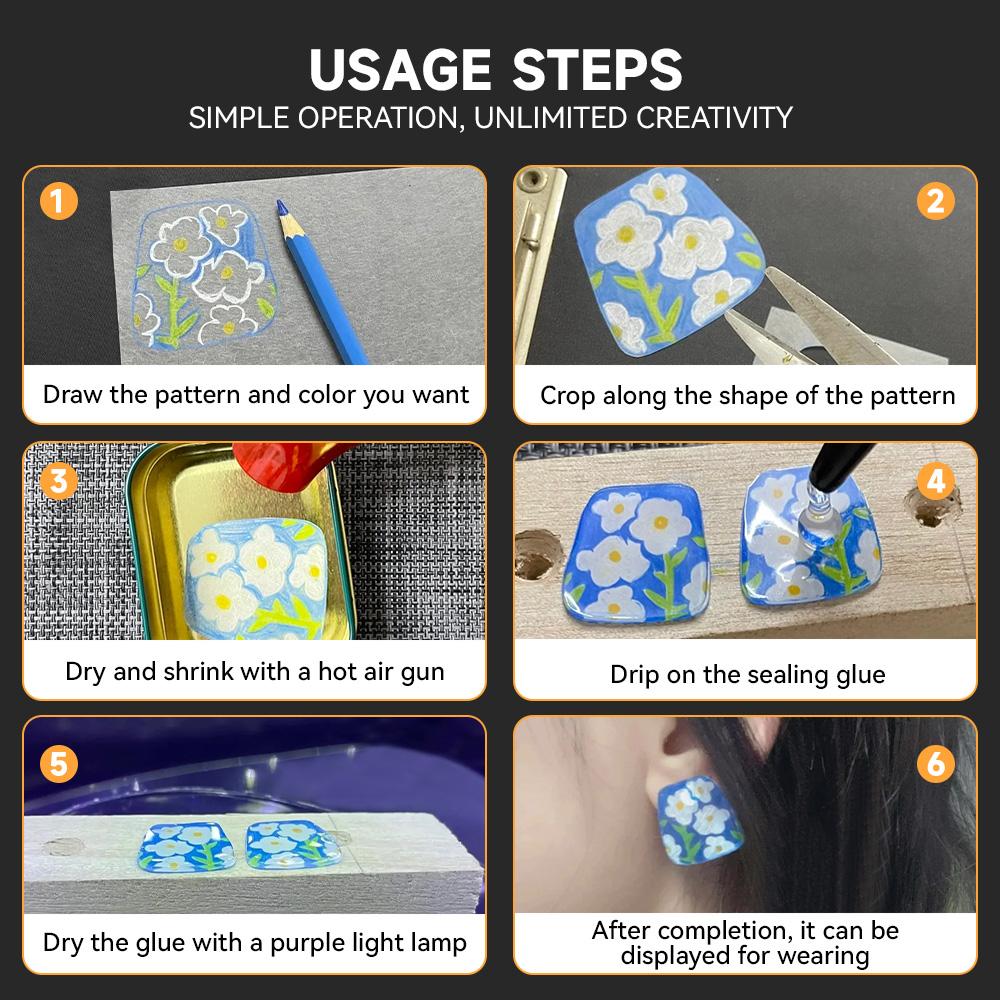 Heat Shrink Plastic Sheets Set Shrinky Art Film Paper Sheet Kit DIY Keychain Ornaments Creative Craft Embellishment Scrapbooking