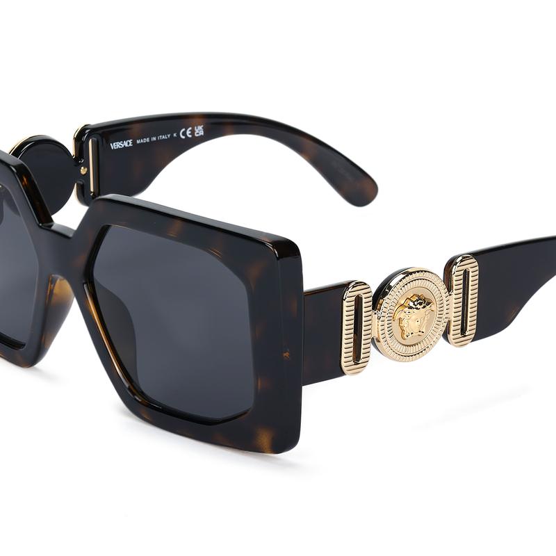 Versace [Available Prescriptions] Logo Square Sunglasses Women's Tortoiseshell 17572475 0VE4478U 108 87-Tortoise 55 - Glasses Case