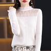 Spring and Summer Women's Short Lace Half-high Neck Lace Splicing Long Sleeve Pullover Bottoming Knitwear
