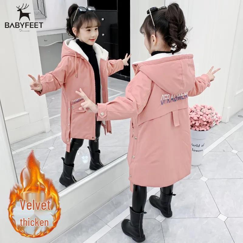 Girls' Mid-Length Cotton-Padded Parka Coat - Autumn/Winter 2024 Trendy Style