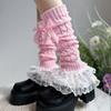 Cable Knit Leg Warmers Boot Cuffs with Bowknot Decorated Sweet Tiered Ruffled Lace Trim Leg Covers Calf Socks for Women