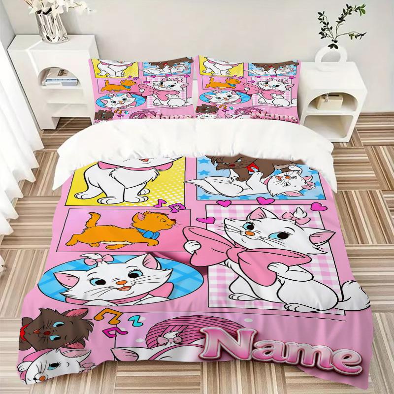 Custom Name Cute Pink Bow Heart Print 3Pcs Bedding Set Duvet Cover With 2 Bedro Pillowcase Home Birthday Gift