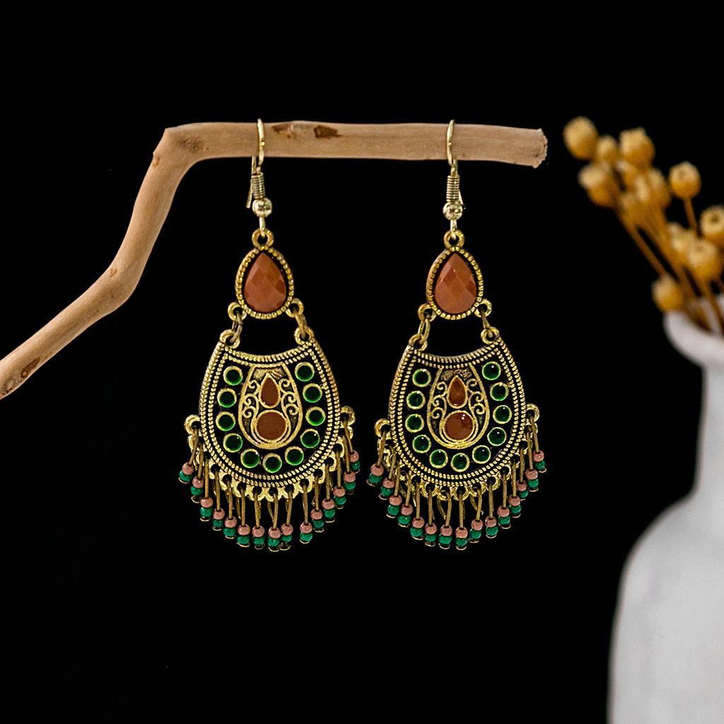 Bohemian Fringed Turquoise Earrings, Retro Minority Style Earrings, Personalized Temperament Earrings.