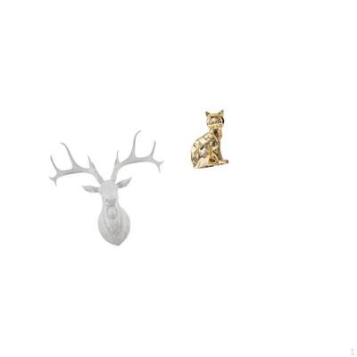Resin Deer Head And Cat Statue Wall Sculpture Collectible Boho Artwork Animal Figurine Art Craft