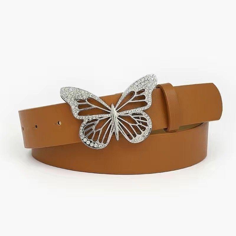 Trendy Millennial Punk Metal Buckle Butterfly Belt In Elegant Silver And Various Hues