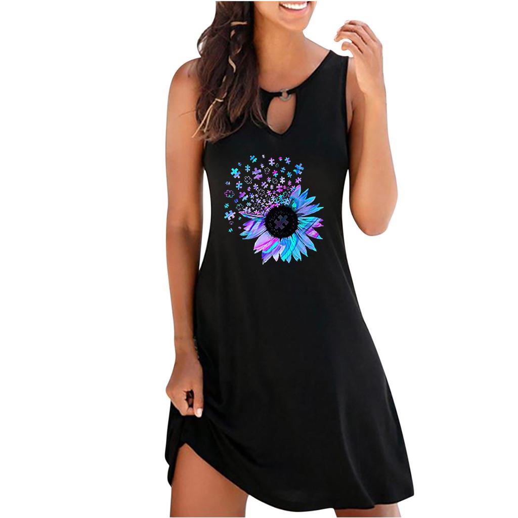 Damskie letnie sukienki Sukienka letnia Casualowa sukienka plażowa bez rękawów Boho Print