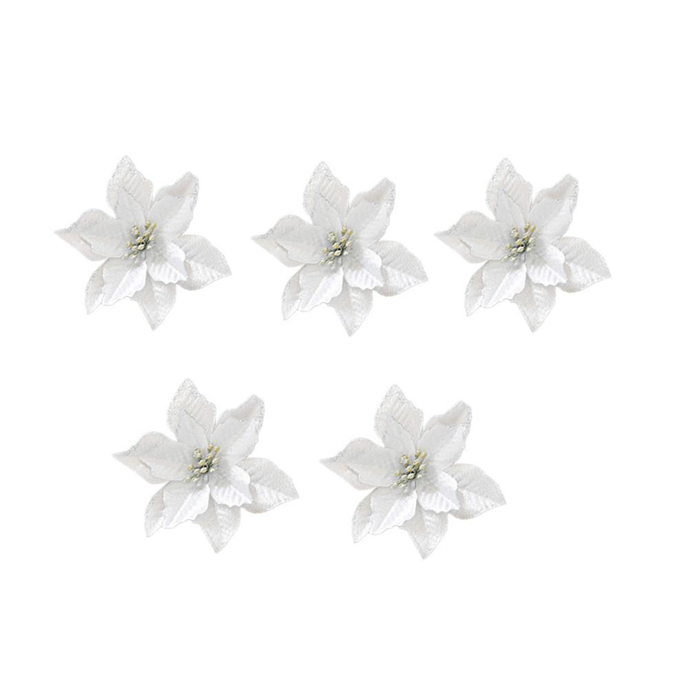 24Pcs Christmas Flower Silver Gold Glitter Artificial Flowers Decoration for Christmas Tree Home Table Ornament