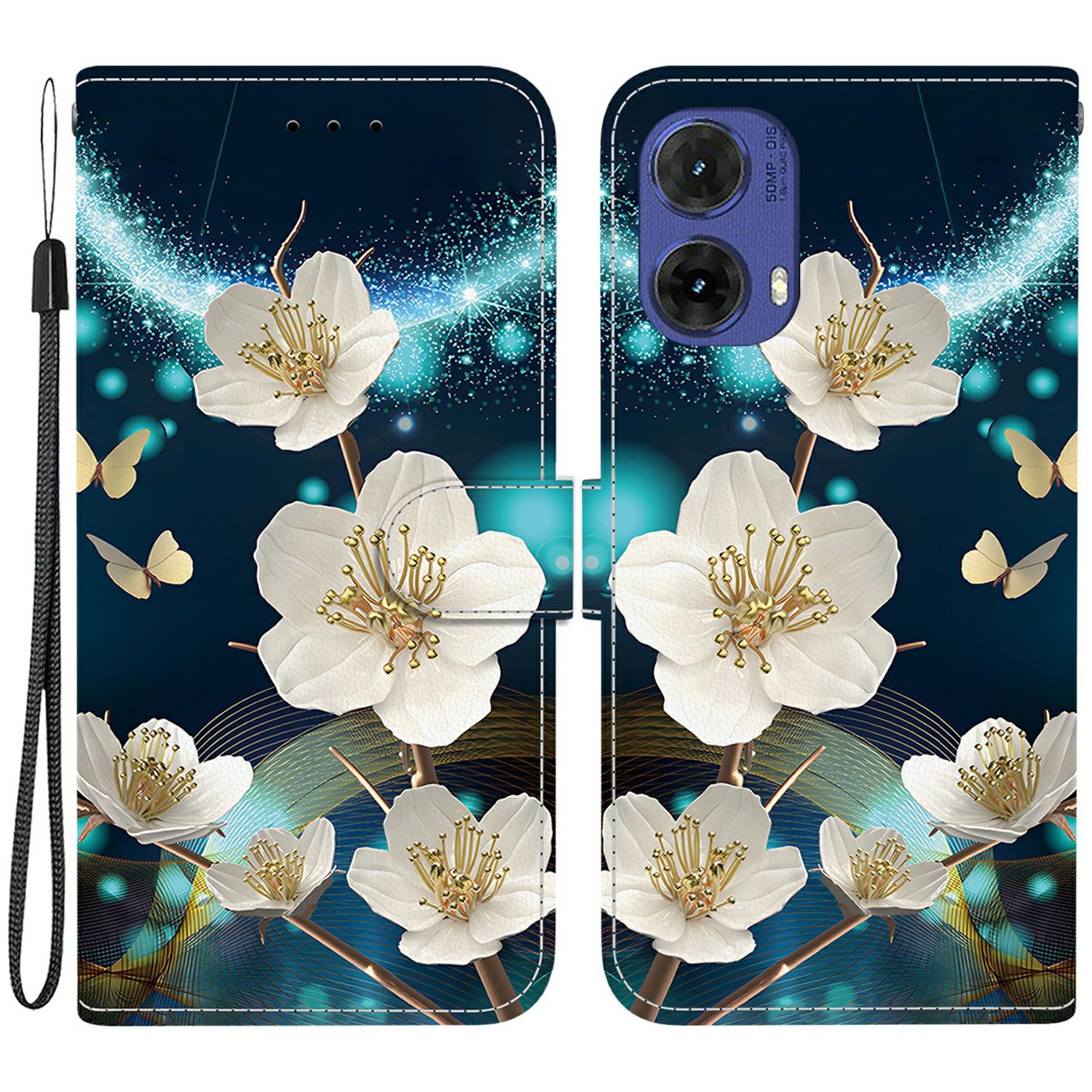 

Для Motorola Moto G85 5G чехол с рисунком, защитой от падения, кожаный флип-чехол для телефона со шнурком C