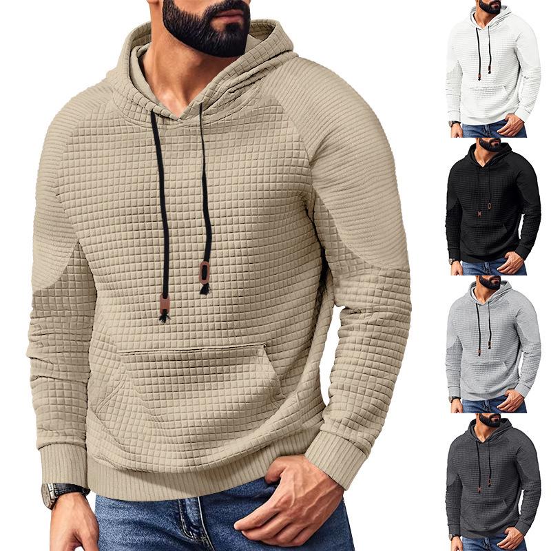 

American Style Men s Plaid Jacquard Hoodie with Large Pocket - New European Size Casual Pullover XXXL темно-сірий