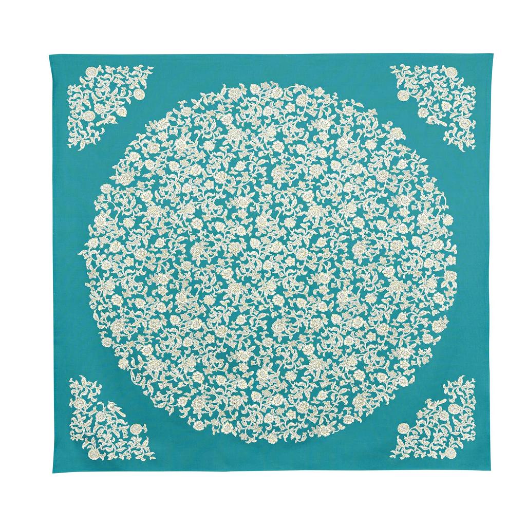 Musubi Furoshiki 145 Kimono Wrapping Flower and Bird Sarasa 145cm Cotton Blue-Green