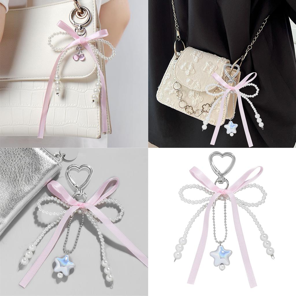 Elegant Heart Bowknot Love Charm Portable Keychain Charm Sturdy Pendant for Handbags Perfect for Daily Use Gifting