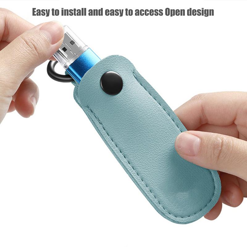 Leather U Disk Pouch Key Ring Holder Usb Flash Drive Storage Bag Pendrive Protective Cover Memory Stick Case