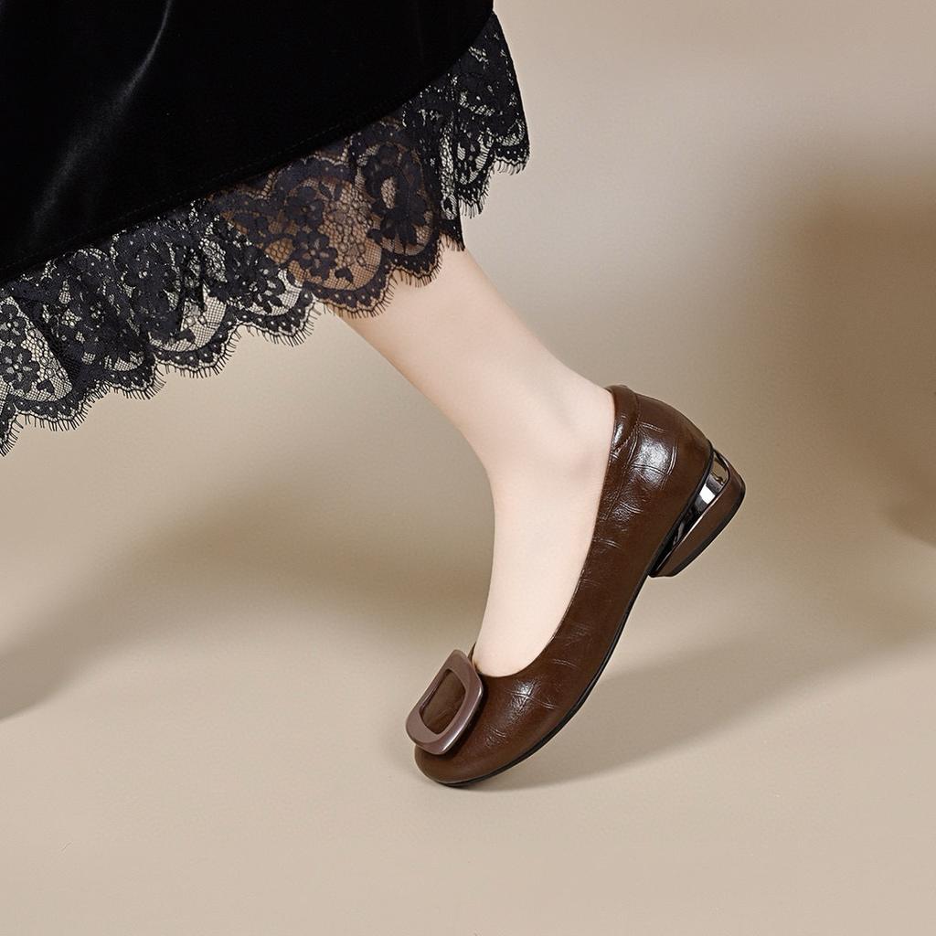 Light mouth single shoes women's spring and summer mango head square buckle light mouth comfortable flat shoes women