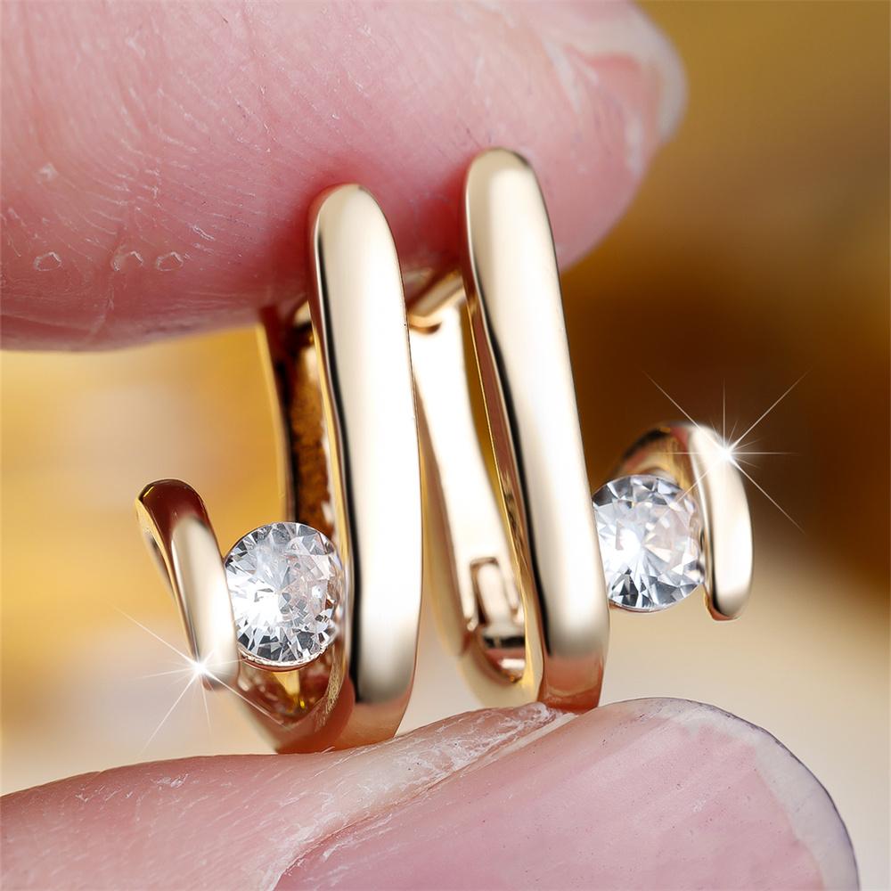 White Zircon Small Round Stone Hoop Earrings For Women Vintage Gold Color Tiny Ear Buckle Wedding Jewelry Engagement Party Gifts