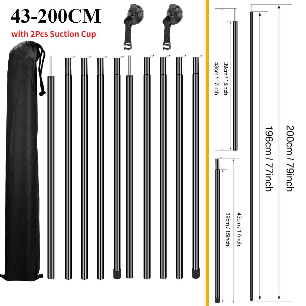 Car Tent Telescopic Pole with 2/4Pc Suction Cup Adjustable Aluminium Alloy Tent Rods for Trailor Hiking Camping Awning Shelters