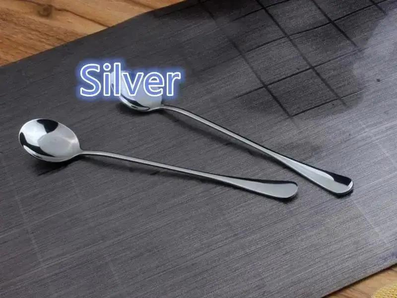 Kitchen Solid Color Stainless Steel Coffee Spoon With Long Handle Scoops Dessert Tea Spoon Accessories Tableware Supplies Tools