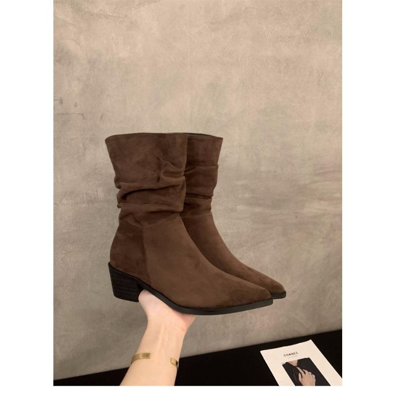 Huge Good-looking Thick Heel High Heel Medium Boots Children's New Autumn Western Pile Boots Short Boots Martin Boots