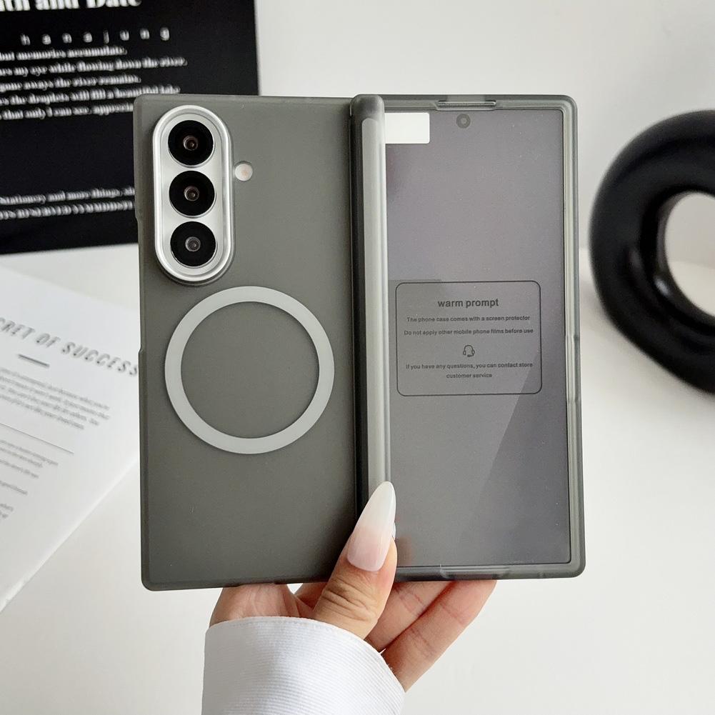 with Glass Screen Protector Case For Samsung Z Fold 8 Galaxy Z Fold 7 6 5 Magnetic Ring Central Axis Matte Protective Cover
