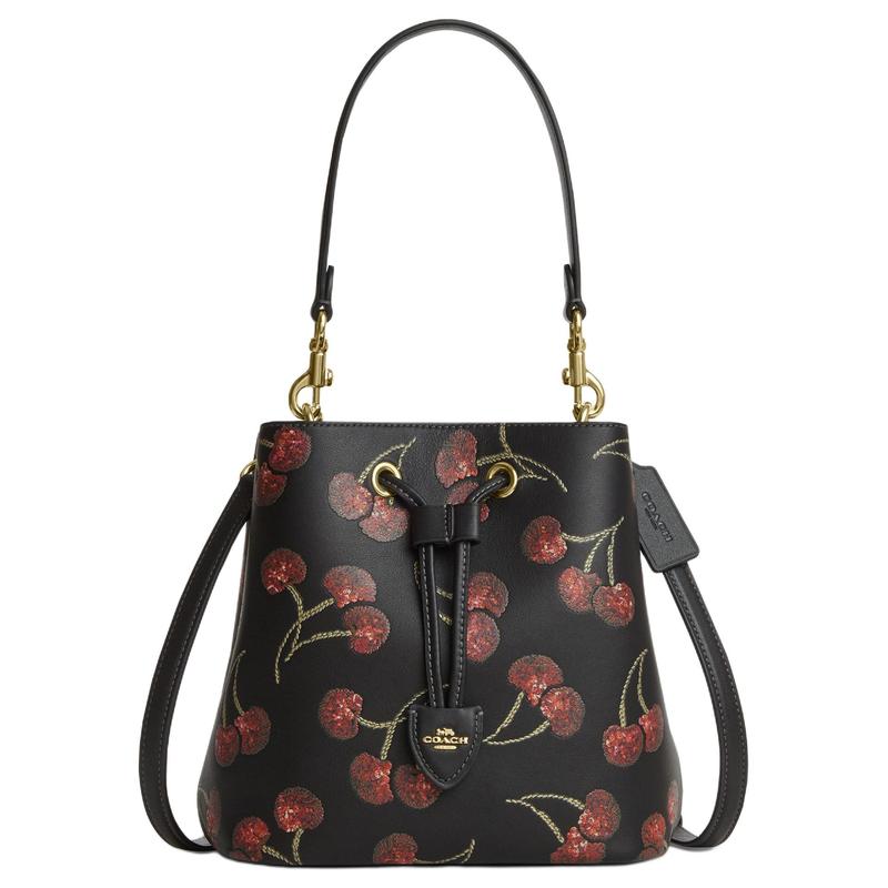Coach Rowan 21 Cherry Print Bucket Bag Cow Leather Shoulder Handbag Small Size Women's Multicolor